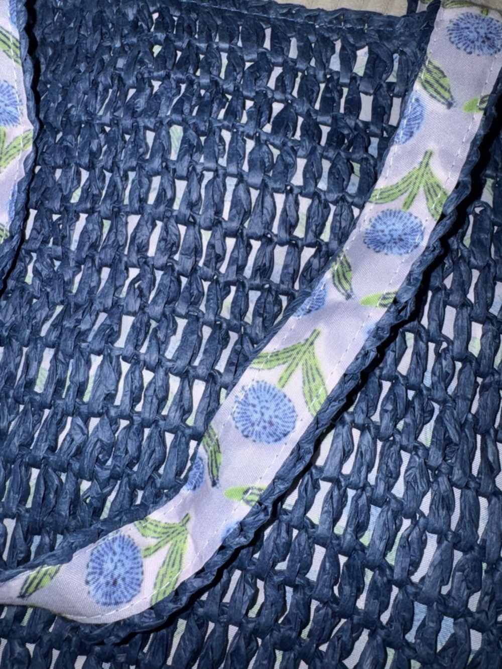 johnnie-O Navy Woven Straw Tote with Floral-Trim Handles - Picture 4 of 9